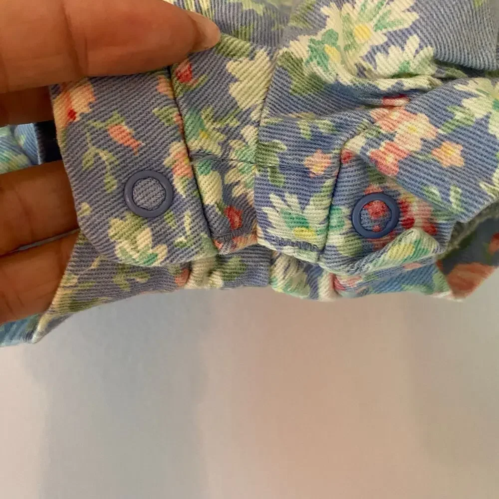 Oshkosh Baby B'gosh Vintage 90s Blue Pink Floral Overall Romper Girls' 3/6 Month